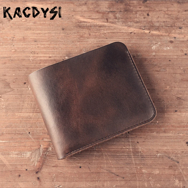 

KACDYSI Original Handmade Leather Wallet Men Short Cowhide Vintage Bifold Money Cash Purse Stylish Coin Pocket ID Card Holder