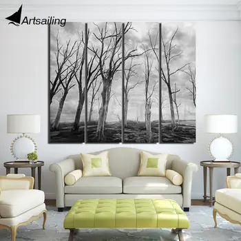 

4 piece Printed black white forest trees painting print canvas art Room wall pictures Decorative wall frames up-1306D