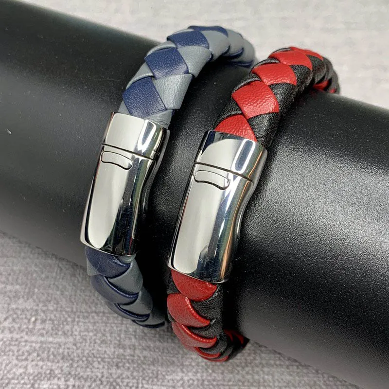 

Trendy Men women Jewelry Braided Leather Bracelet Male Silver Stainless Steel Magnetic Clasp Fashion Couple Bangles Gifts SP0031