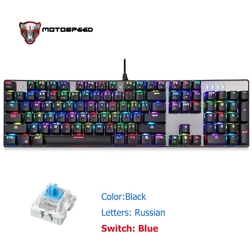 Motospeed CK104 провод RGB Механическая игровая клавиатура Русский Английский красный синий переключатель клавиатура для игрового компьютера - Цвет: EN Black Red Axis