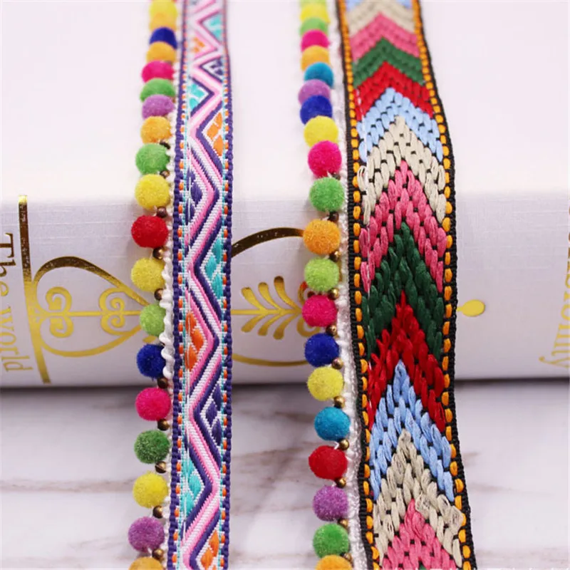 5 ярдов богемная Вышивка Ткань кружевная отделка этнические красочные круглые