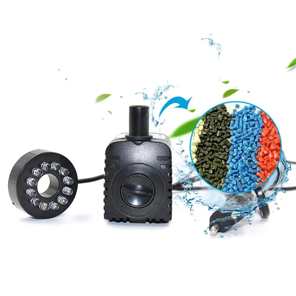 

Aquarium Fish Tank Submersible Pump Light Rockery Fountain Craft Water Circulation Pump with Waterproof Perforated 12 LED Lamp