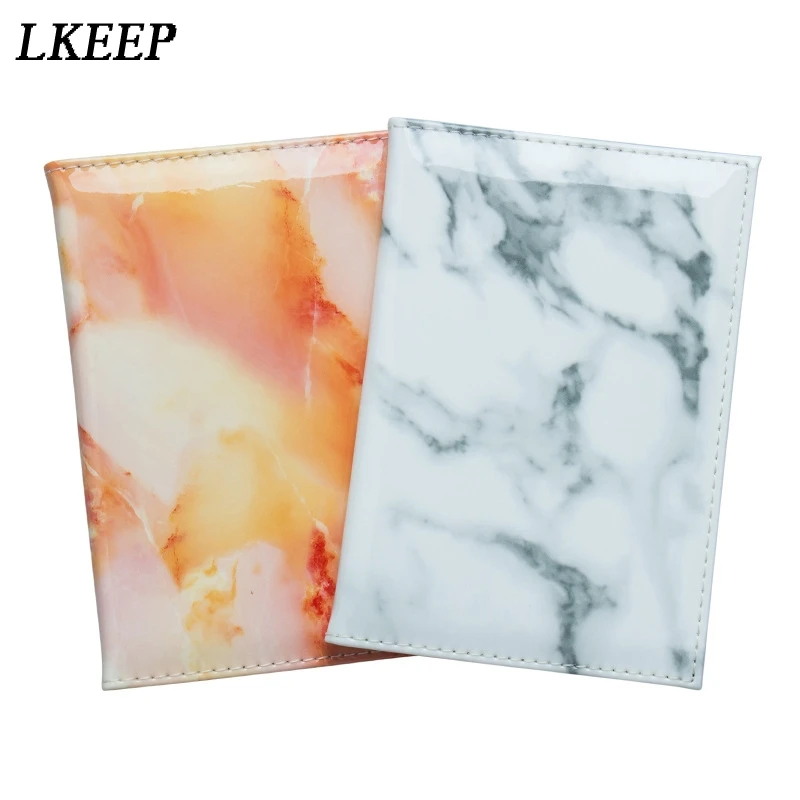 

White Marble Novel Portable PU Leather Women Travel Passport Holder Embossing Passport Cover Credit Card ID Bag