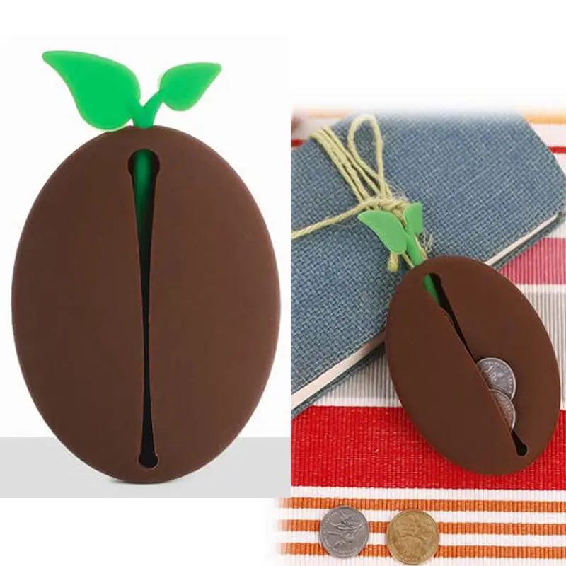 Novelty Silicone Coffee Bean Shape Keyring Key Bag Purse Pouch Holder