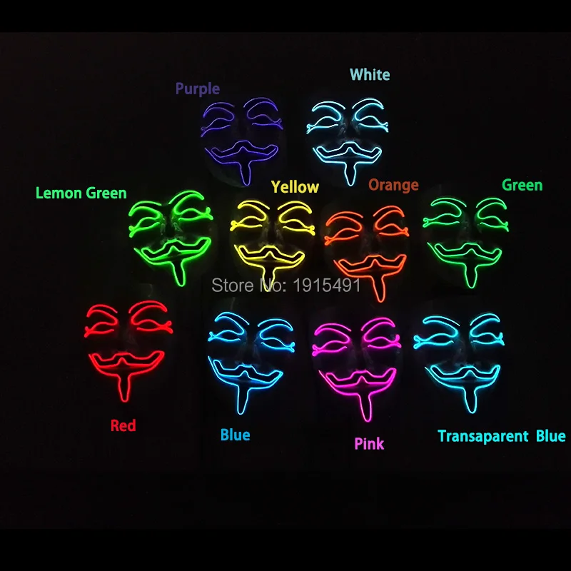 Модные светодиодный светящиеся маска неоновый свет вечерние декоративные 10 Цвета Популярные EL маска питание от 2-AA батареи для Новинка
