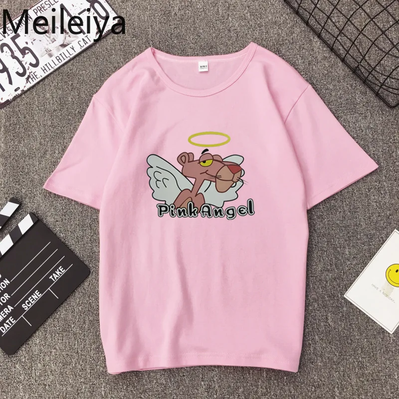 

Pink Panther print Short-sleeved t shirt women tshirt 2019 Summer Hip-hop Loose ins Couples O-Neck Tops graphic Tees women
