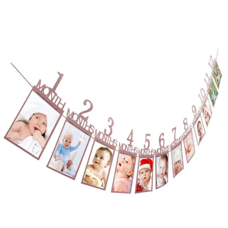 

12 Pcs Baby Christening Baptism Photo folder Kids Birthday Gift Decorations Photo Banner Monthly Photo Wall Decro