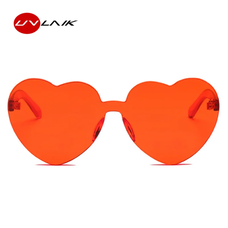 UVLAIK солнцезащитные очки без оправы в форме сердца для женщин, брендовые дизайнерские солнцезащитные очки, негабаритные женские очки ярких цветов