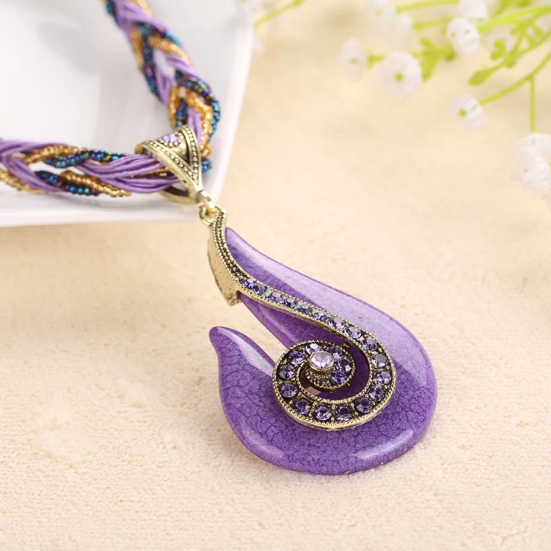 1 шт. ожерелье в богемном стиле фиолетового и голубого цветов, Ретро стиль ручной работы, ожерелье с подвеской в виде геометрии для женщин