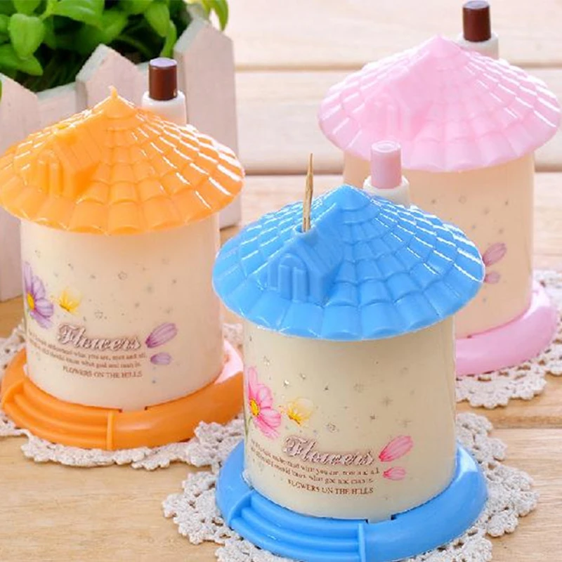 

Press-type Plastic Toothpick Holder Creative House Shaped Automatic Toothpick Holder Pocket Small Toothpick Box