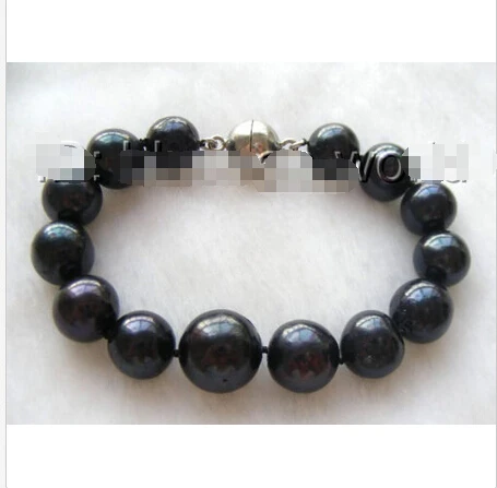 

CLASSIC 14mm black round nautral freshwater pearls bracelet b1084^^^@^Noble style Natural Fine jewe SHIPPING new >>free shipping