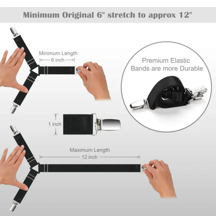 4 pcs Triangle Elastic Bed Sheet Clips, 3-Way Bed Straps Suspenders Adjustable Mattress Holder Fastener Grippers Bedding Helper 4 pcs Triangle Elastic Bed Sheet Clips, 3-Way Bed Straps Suspenders Adjustable Mattress Holder Fastener Grippers Bedding Helper