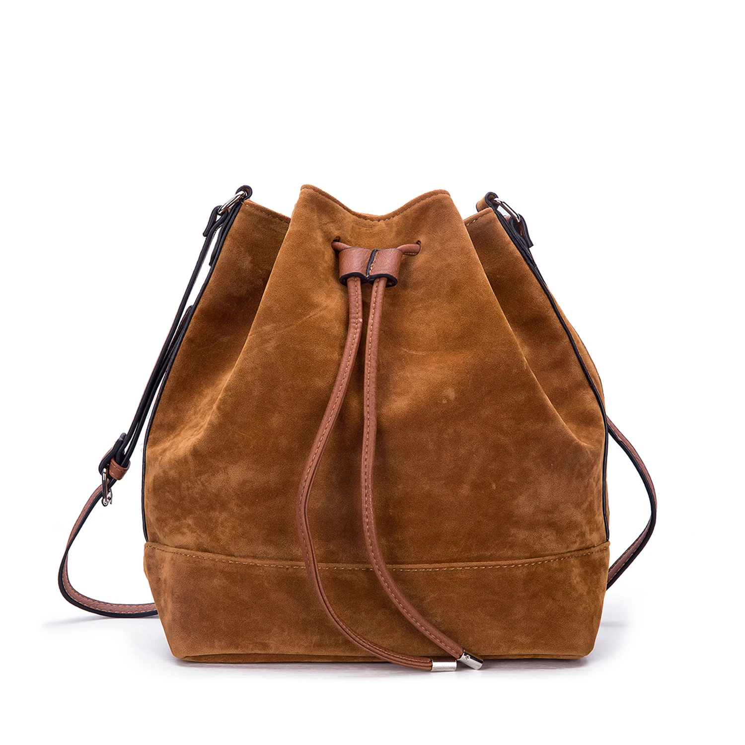 Newest Brown Bucket Shoulder Bag Faux Suede Famous BrandDesigner