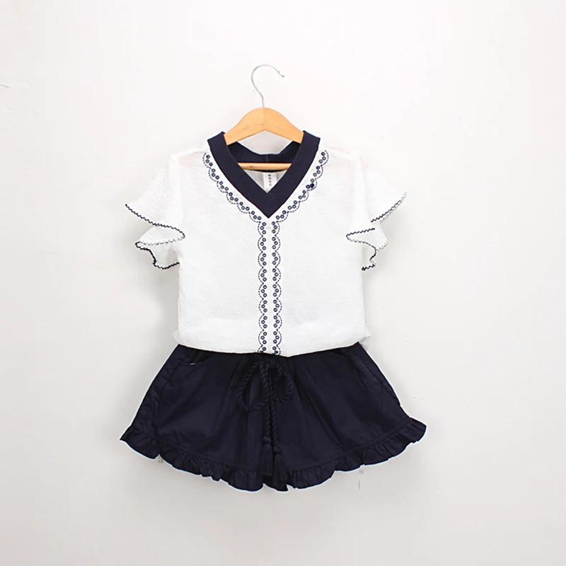 Girls Clothing Set 2019 Summer Clothes Kids Ruffle Top + Ruffled shorts 2PCS Suits For 3 4 5 6 7 8 9 Years | Мать и ребенок