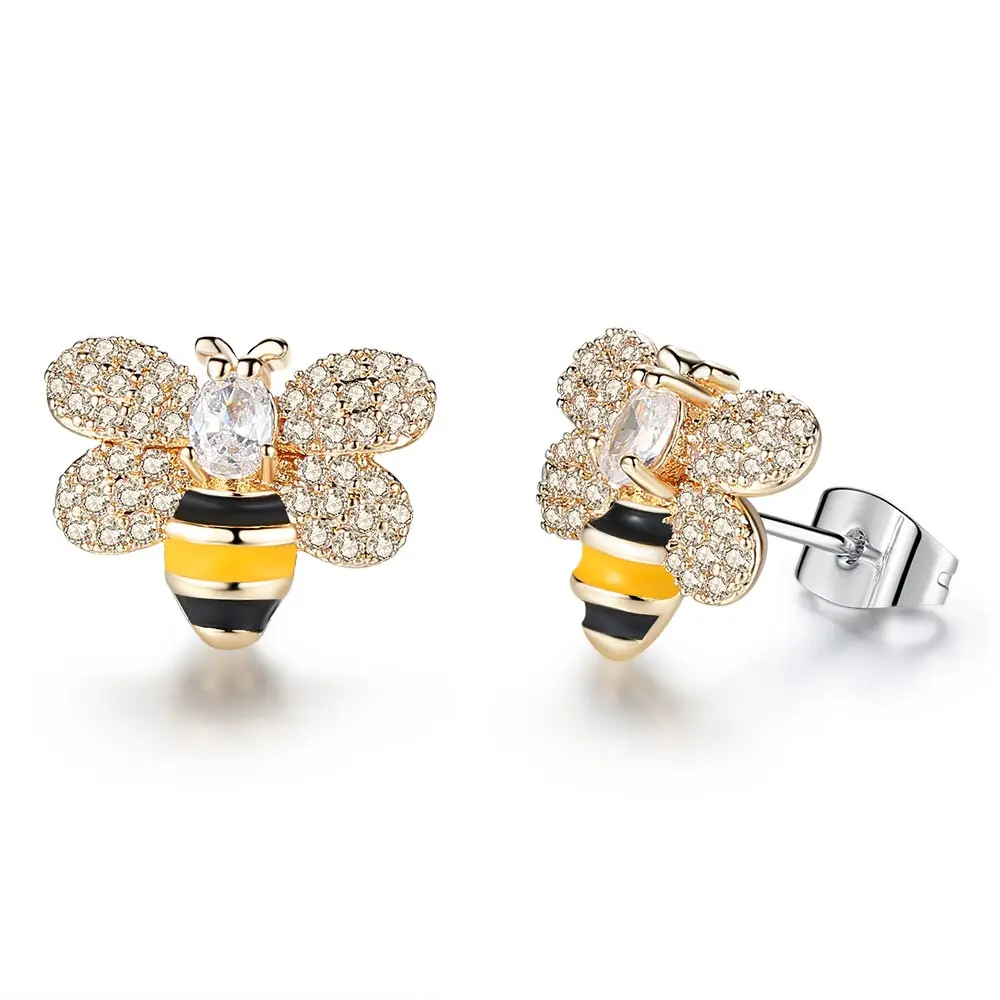 

Korean Elf Earrings Design Cute Animal Bee Wedding Stud Earrings for Women Gold Color Bijoux Femme Bee Ear Jewelry A371