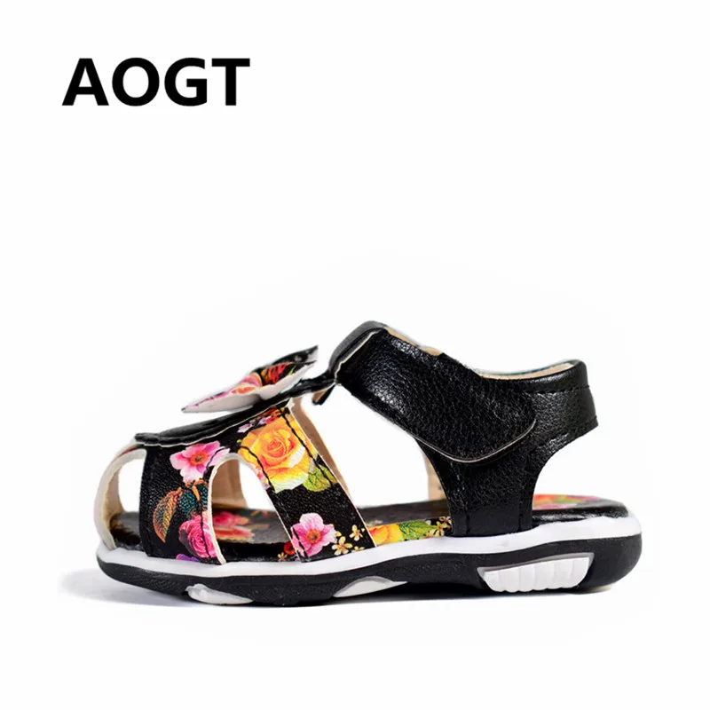 

AOGT 2019 New Summer Children Girls Sandals PU Leather Bow Princess Sandals Rose Flower Kids Shoes For Girls Baby Sandals Shoes