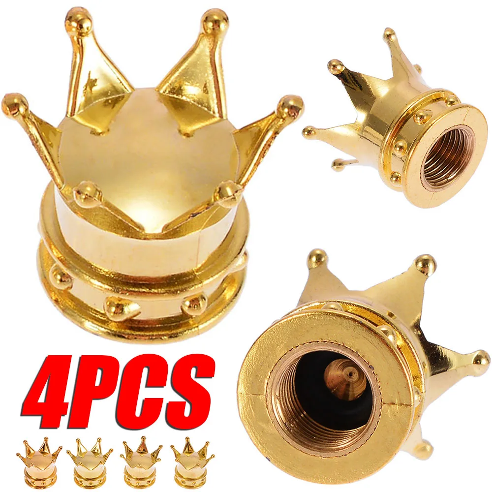 New Arrival 4pcs Aluminum Car Wheel Tyre Tire Air Valve Stem Cap Dust Cover Gold Crown Design For Auto Tire Decoration