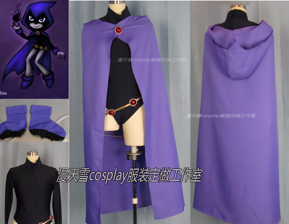 Anime DC Comics Super Hero Raven Cosplay Dress Cloth Set with cloak For Adult Women Party Halloween