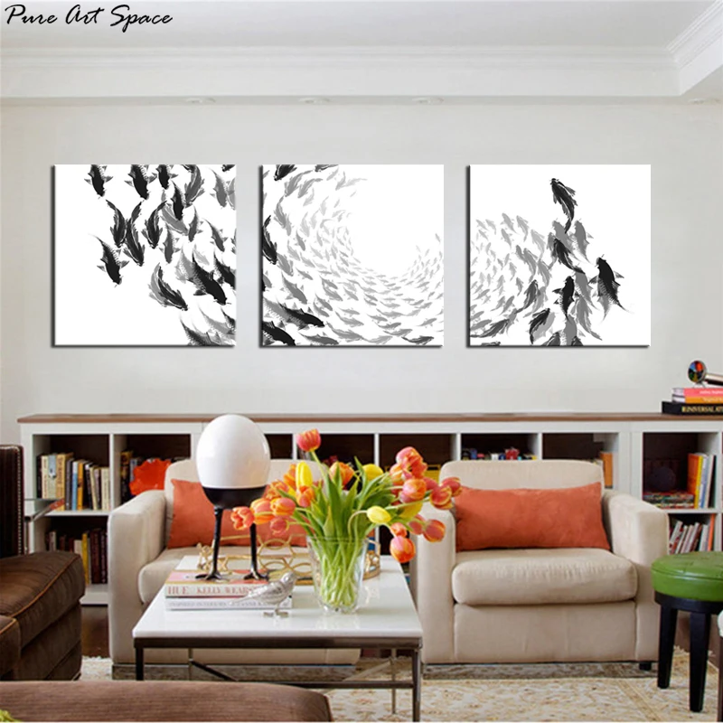 

Nordic Brief Style Canvas Pictures for Living Room Abstract Canvas Art Feng Shui Fish Paintings Black and White Pictures Art