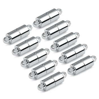 

Linsoir 10pcs/lot Rhodium Color Column Copper Strong Magnet Clasps Ending Caps Bracelet Connectors for DIY Bracelet Findings