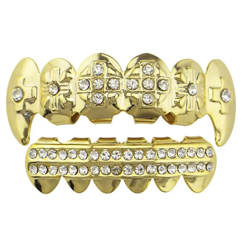 

Oral Dental Fangs Top Bottom Hip Hop Removable Fake Teeth Shiny zircon Beads For Halloween Vampire dental tools odontologia