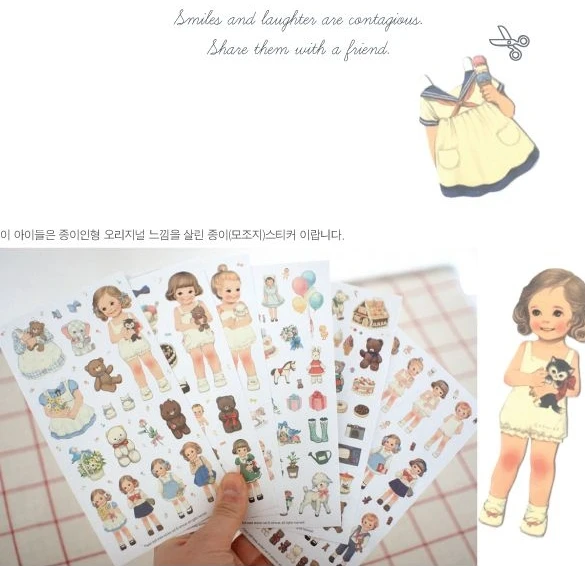 6Pcs/Pack New 2017 Cute Creative Stickers Paper Girl Combination Doll Mate Stationery Sticker H0128