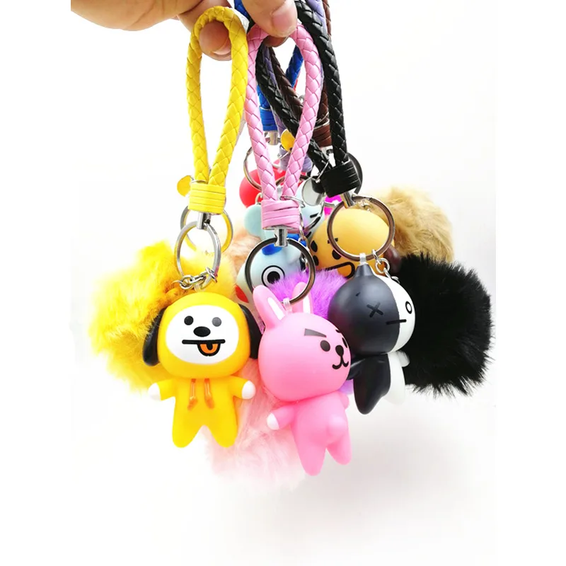 1 Pc cute KPOP BTS BT21 SUGA JIMIN J HOPE Fur Ball Keychain plush