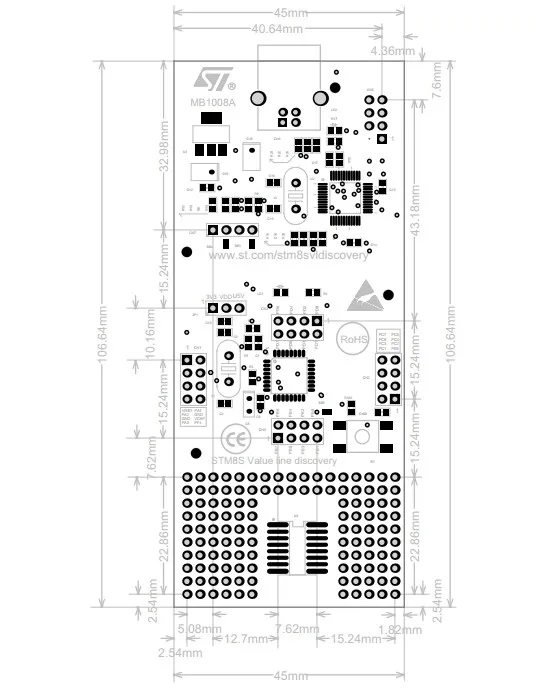 STM8SVLDISCOVERY board dimensions