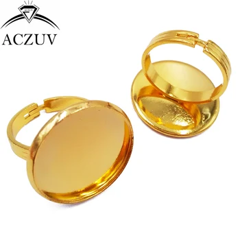 

100pcs Gold Plated 10mm 12mm 14mm 16mm 18mm 20mm Adjustable Ring Blank Bezel Setting Base Tray for Cameo Cabochons TJZT033