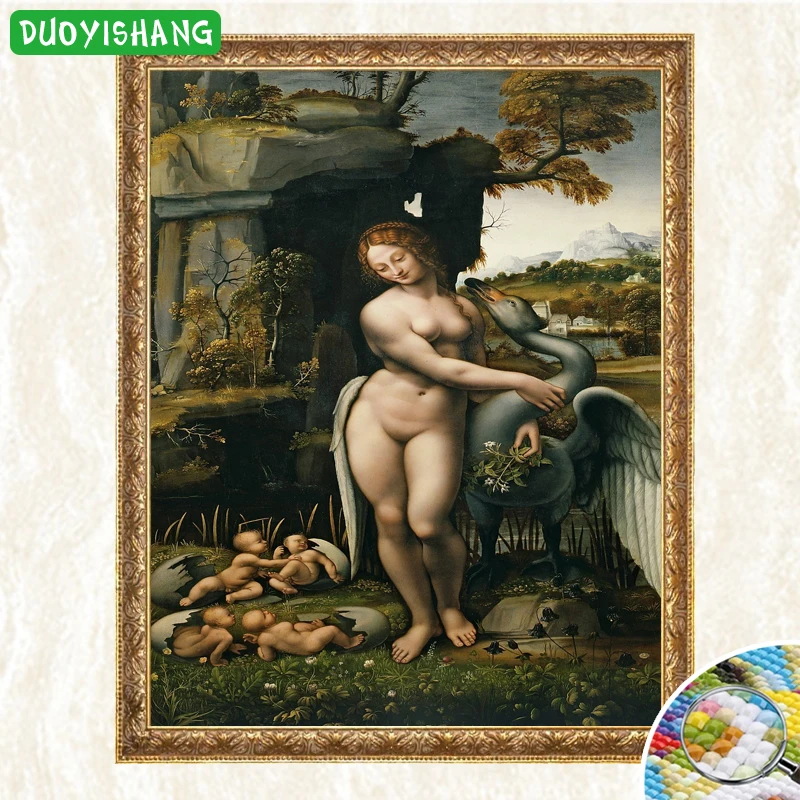 Da Vinci известная картина &quotЛида и Лебедь&quot 5D DIY Алмазная полная вышивка