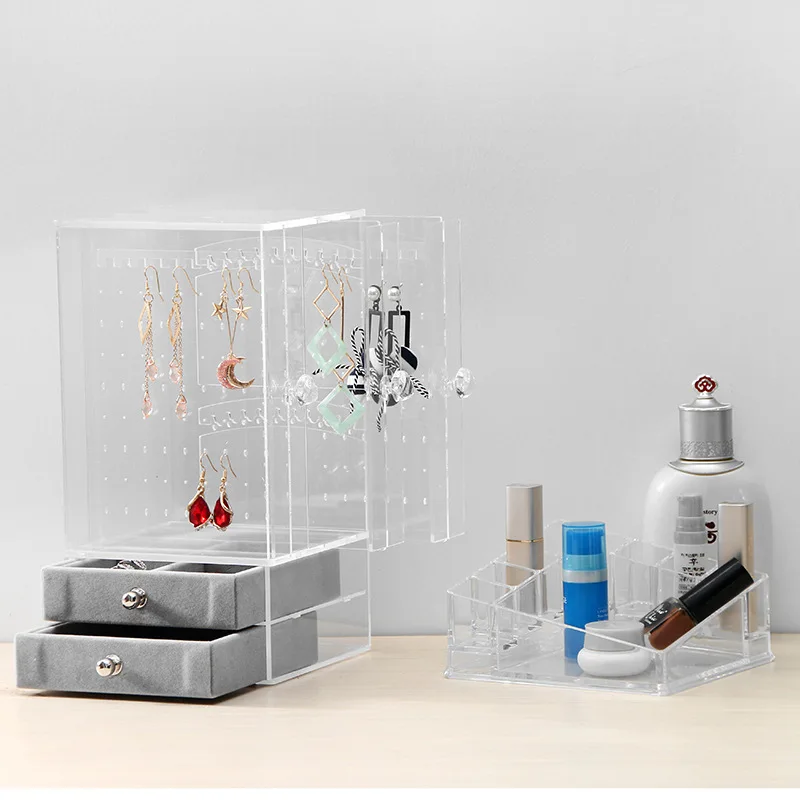 Caja de almacenamiento de pendiente de acrílico transparente soporte de exhibición de pendientes de organizador soporte con cajón para organizador de joyas caja de anillos - 3