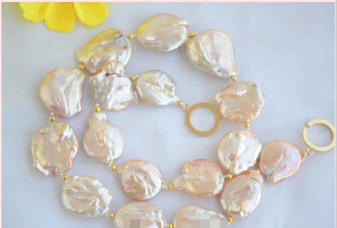 

CBH28 22mm PINK BAROQUE COIN KESHI REBORN PEARL BEAD NECKLACE 19inch