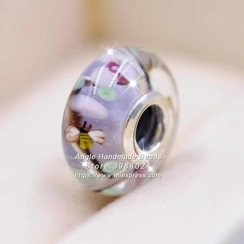 

2018 Spring Fashion Jewelry 2pcs S925 Silver Enchanted Garden Murano Glass Charm Beads Fit Pandora Charms Bracelet Necklace