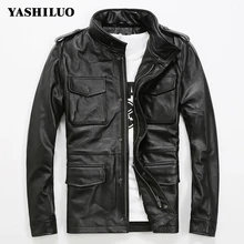Брендовые мужские винтажные мотоциклетные мужские кожаные коровы из натуральной кожи мужские s байкерские Пальто Стенд воротник на молнии зауженный короткие пальто