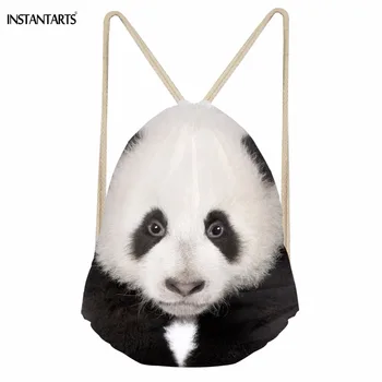 

INSTANTARTS Cute 3D Animal Panda Printing Girls Drawstring Bags Casual Travel Beach Backpacks Chidren Bundle Storage Schoolbags
