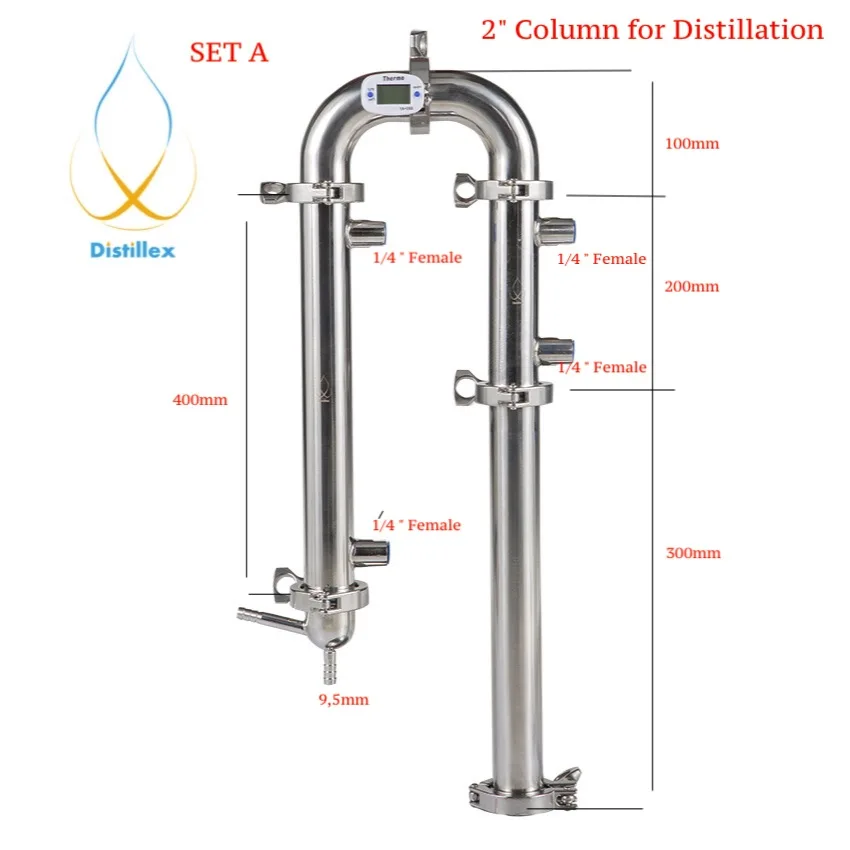 "(51 мм) od64мм рефлюкс башня, дистиллятор, колонка для дистилляции, санитарная сталь 304