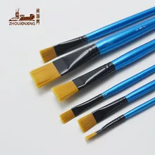 6 шт./компл., акварель гуашь Краска Ручка нейлон волосы синий короткий деревянный кисть для краски набор материалов для рисования художественные принадлежности