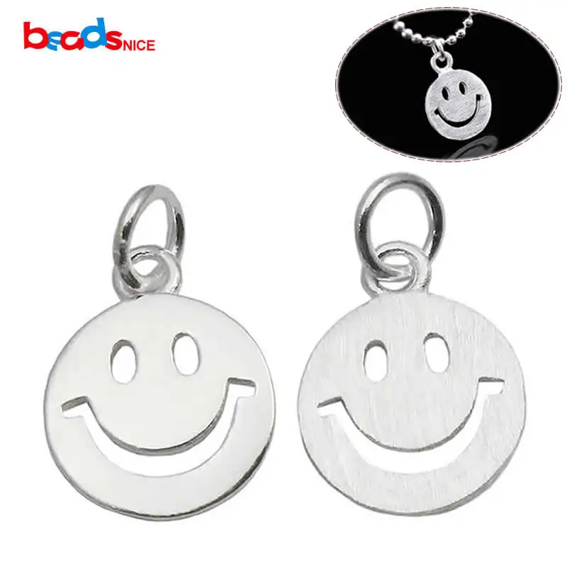 Smiley Face Pendant Sterling Silver Round Charm for Necklace or Bracelet
