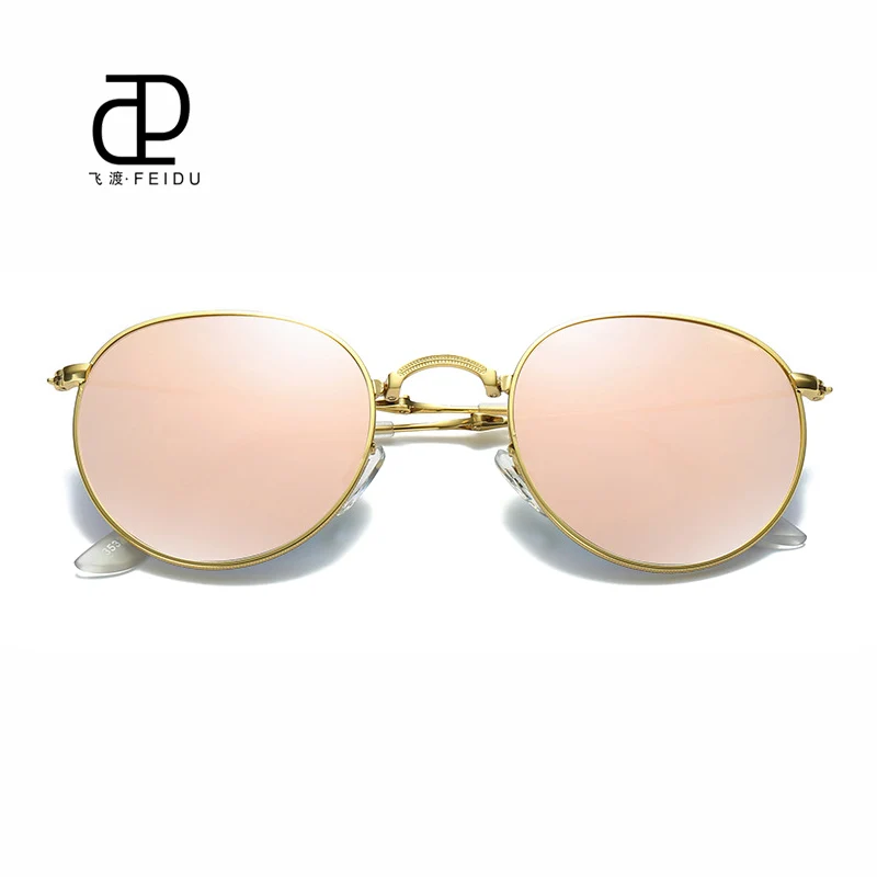 FEIDU Ретро Бренд поляризационные складные солнцезащитные очки для мужчин сплав рамка покрытие зеркало глаз Glasess для женщин Oculos De Sol с коробкой - Цвет линз: Pink