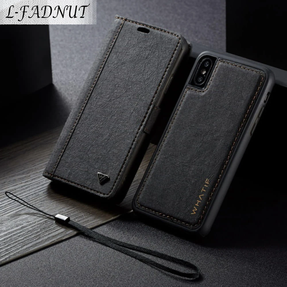 L-FADNUT для IPhone X Case Xr Xs Max 8, 7, 6 S, 6 Plus, чехол со слотами для Бизнес Винтаж кожаный чехол-кошелек с подставкой и бумажником чехол с ремешком Coque