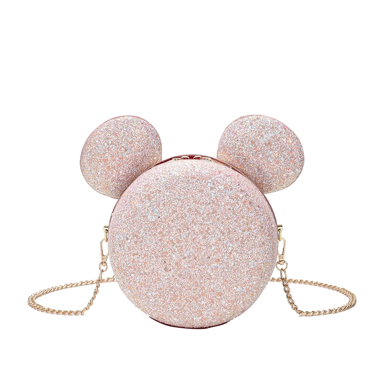 

Sequin Round bag 2019 Summer New Quality Leather Women's Designer Handbag Cute Big Ear Chain Shoulder Messenger bag Bolsos Mujer