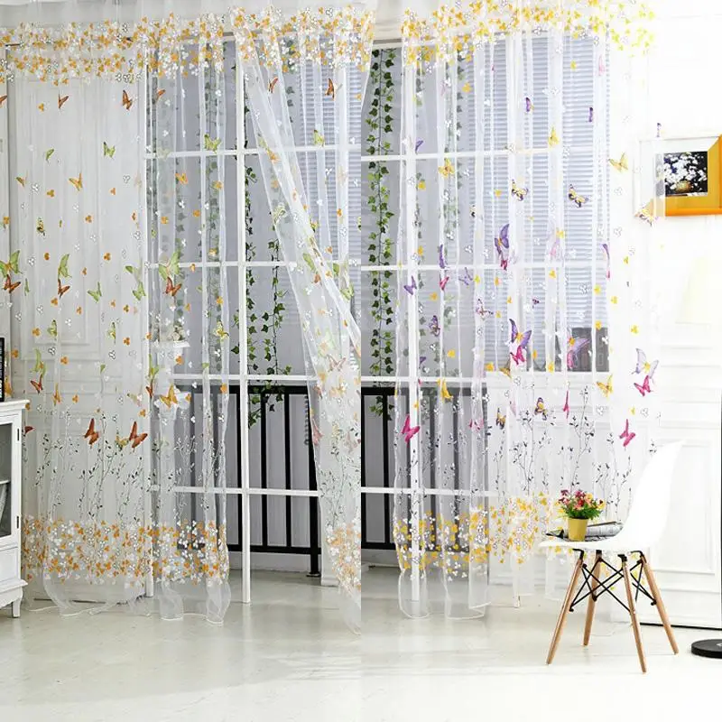 

Butterfly Floral Tulle Voile Window Curtain Modern Curtains for Living Room PTSP
