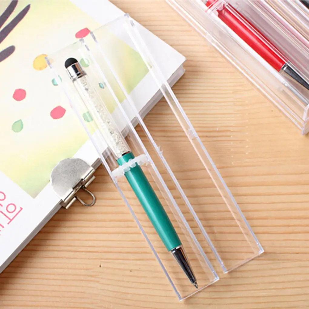 

Rectangle Shaped Transparent Plastic Ballpoint Pen Box Lightweight Ballpen Protector Case Stationery Accessory