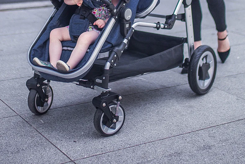 Роскошная двойная детская коляска с высоким пейзажем складная Коляска