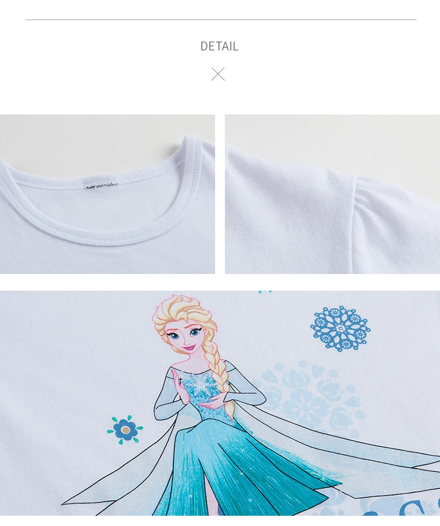 THREEGUN X DISNEY Frozen Girls T-Shirt Elsa Princess Tee Cotton Breathable Soft T Shirt Kids Summer Party Top Clothing