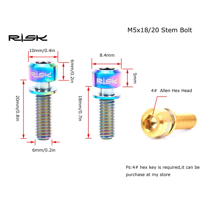 6 шт./кор. риск Титан Ti велосипед гарнитура стволовых Pinch крепежные болты винт шестигранный голову с шайбами M5x18 /20 мм