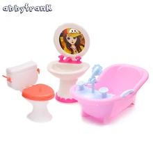 Abbyfrank Doll Furniture Toy Toilet Bathtub Bath Bathing Bowl Toilet Can Flip Wash Basin Sink Bathroom
