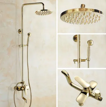 

Luxury Golden Brass Wall Mounted Bathroom Rainfall Shower Faucet Set Bathtub Mixer Tap Cgf302