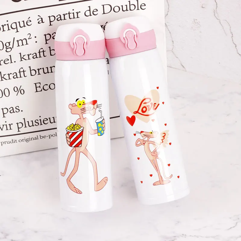 

500ml Creative Cute Simple Net Red Cartoon Pink Panther Bullet Cover Thermal Cup insulated wine cup termo acero inoxidable