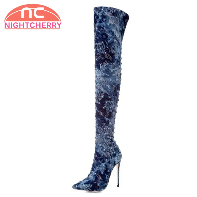 

NIGHTCHERR Fashion Brand Winter Shoes Women Thin High Heels Over Knee Long Boots Women Sexy Pointed Toe Elastic Botas Size 33-43